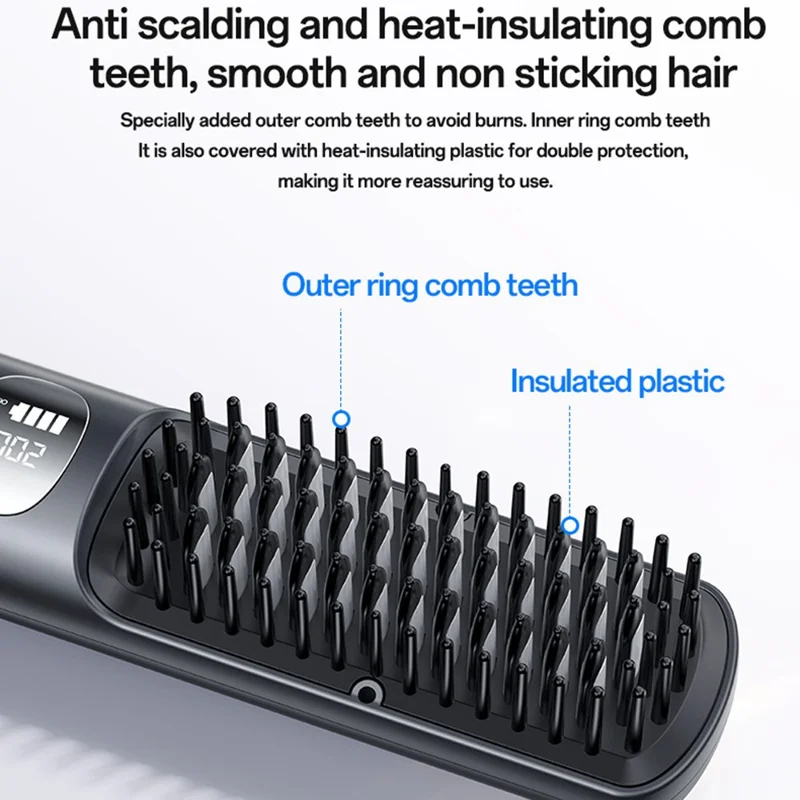 YESIDO MG23 Wireless Hair Straightener Brush  2 in 1 Straighten and Curl Styling Tool 3 Temp Settings Digital Display - Black