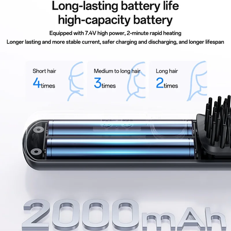 YESIDO MG23 Wireless Hair Straightener Brush  2 in 1 Straighten and Curl Styling Tool 3 Temp Settings Digital Display - Black