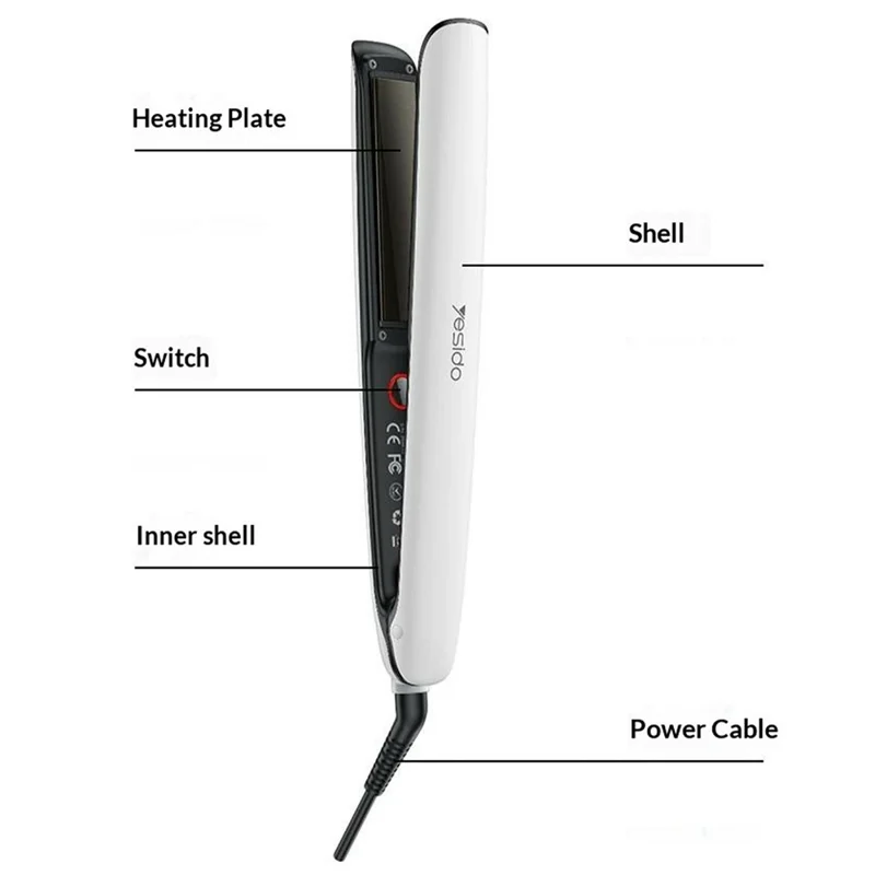 مكواة تصفيف الشعر YESIDO MG31 بتقنية الأيونات السلبية وإعدادات درجة حرارة متعددة وتسخين سريع ولوحات سيراميك - قابس المملكة المتحدة