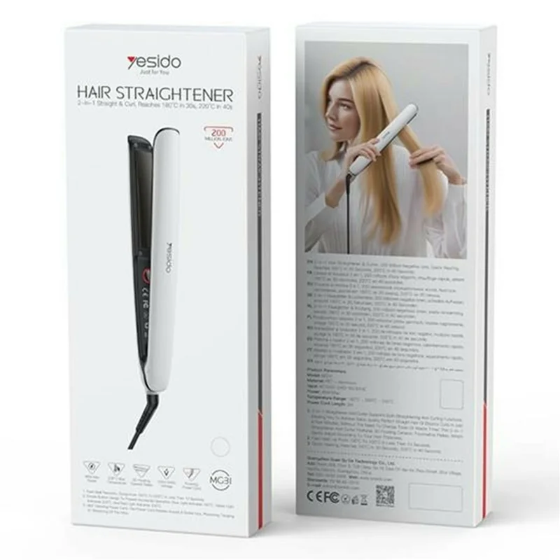مكواة تصفيف الشعر YESIDO MG31 بتقنية الأيونات السلبية وإعدادات درجة حرارة متعددة وتسخين سريع ولوحات سيراميك - قابس المملكة المتحدة