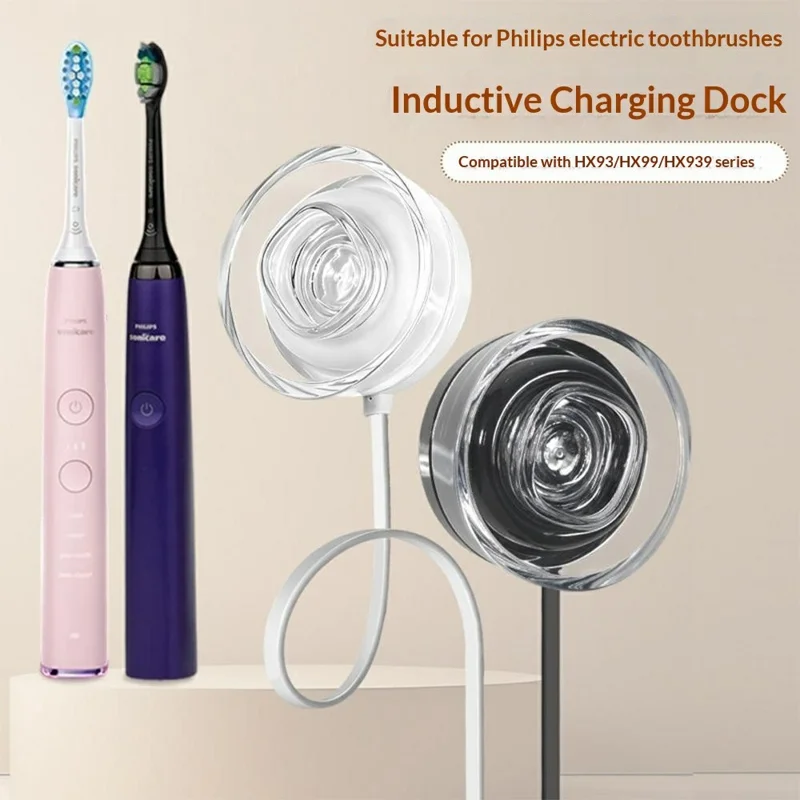 Oplaadstation voor Philips Elektrische Tandenborstel HX93 / HX99 / HX939 Kristal Roos Cover Ontwerp Inductieve Vervangende Oplaaddock - Wit / EU-stekker
