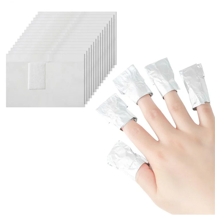 100 piezas / paquete Envoltorios de aluminio para uñas Quitaesmalte de algodón para mujeres y niñas Uso en casa y salón