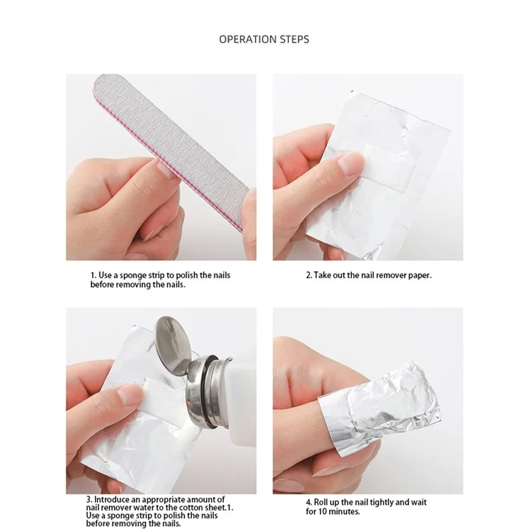 100 piezas / paquete Envoltorios de aluminio para uñas Quitaesmalte de algodón para mujeres y niñas Uso en casa y salón