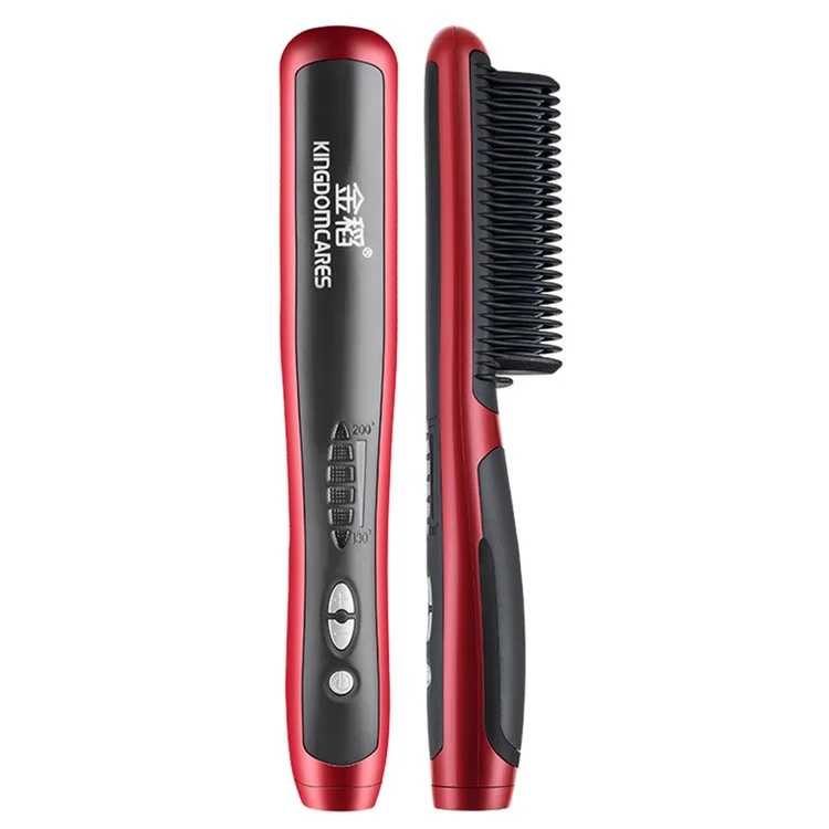 K.SKIN KD-388 Lisseur de Cheveux Peigne Styling 2-en-1 Brosse Chauffante et Boucleur avec 6 Températures - Rouge / Prise EU