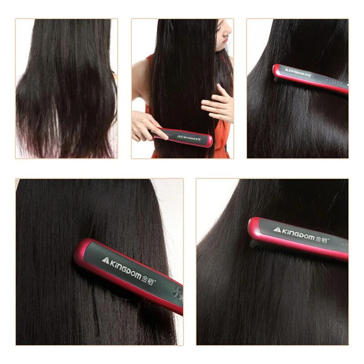 K.SKIN KD-388 Lisseur de Cheveux Peigne Styling 2-en-1 Brosse Chauffante et Boucleur avec 6 Températures - Rouge / Prise EU