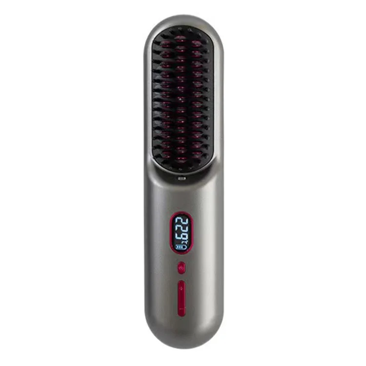 QL001 Brosse lissante sans fil Brosse lissante ionique avec peigne de coiffure rechargeable par USB - Gris