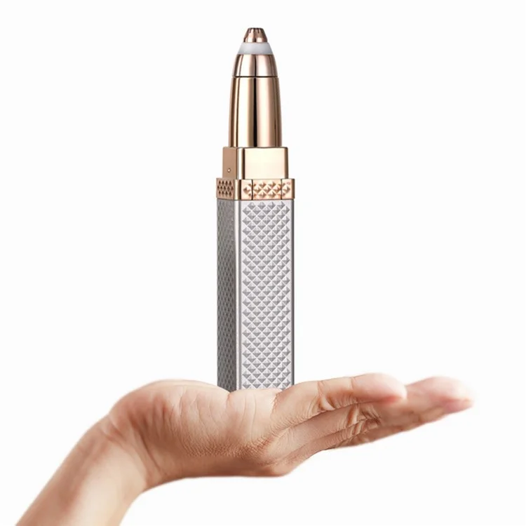 Trimmer Elettrico Multifunzione 2 in 1 per Sopracciglia e Rimozione Peli a Forma di Rossetto con Luce LED - Oro