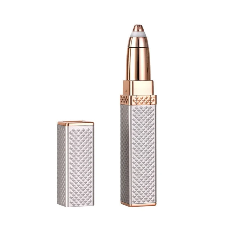 Trimmer Elettrico Multifunzione 2 in 1 per Sopracciglia e Rimozione Peli a Forma di Rossetto con Luce LED - Oro