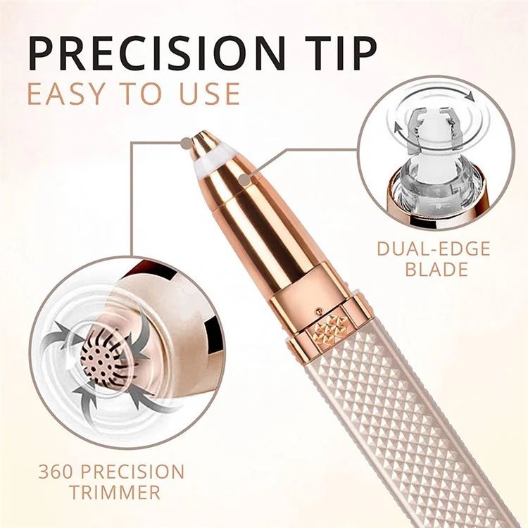 Trimmer Elettrico Multifunzione 2 in 1 per Sopracciglia e Rimozione Peli a Forma di Rossetto con Luce LED - Oro