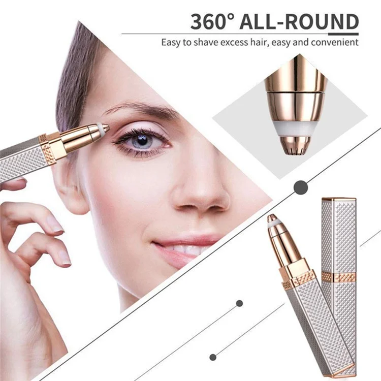 Trimmer Elettrico Multifunzione 2 in 1 per Sopracciglia e Rimozione Peli a Forma di Rossetto con Luce LED - Oro