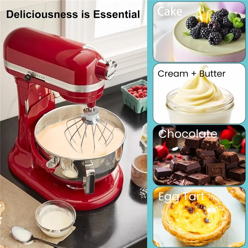 3Pcs / Set For Kitchenaid 5QT Tilt Head Stand Mixer Stainless Steel Dough Hook Flat Beater Wire Whip (BPA Free, No FDA)