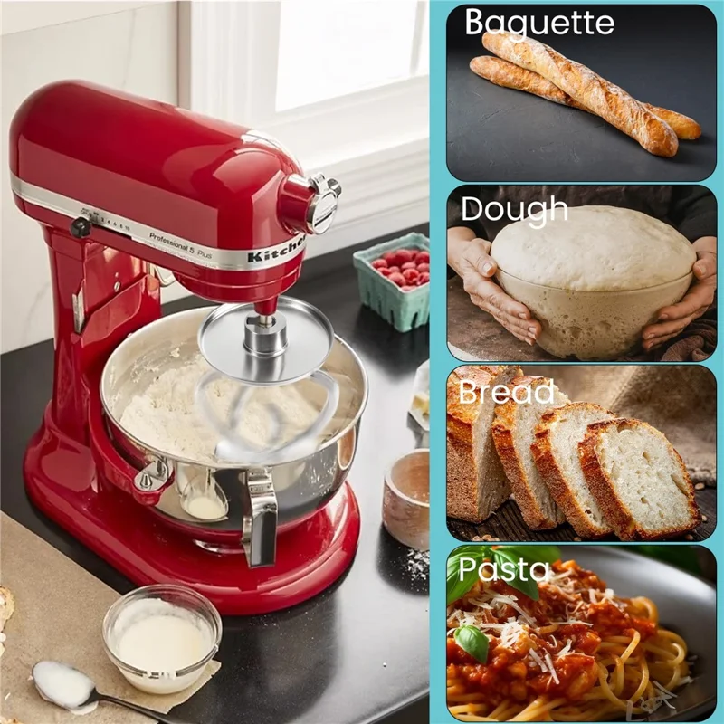 3Pcs / Set For Kitchenaid 5QT Tilt Head Stand Mixer Stainless Steel Dough Hook Flat Beater Wire Whip (BPA Free, No FDA)