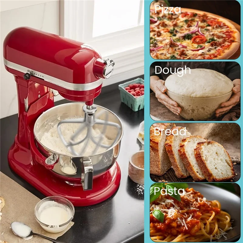 3Pcs / Set For Kitchenaid 5QT Tilt Head Stand Mixer Stainless Steel Dough Hook Flat Beater Wire Whip (BPA Free, No FDA)