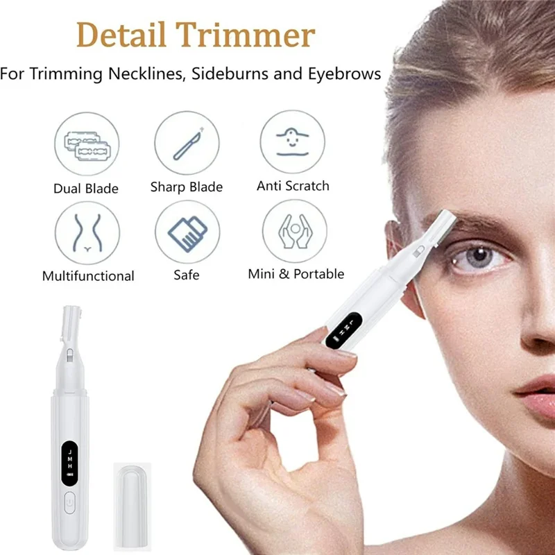 K326 USB Rechargeable Eyebrow Trimmer for Women Facial Hair Removal Precision Shaver - White