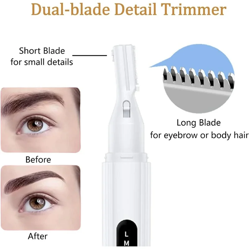 K326 USB Rechargeable Eyebrow Trimmer for Women Facial Hair Removal Precision Shaver - White