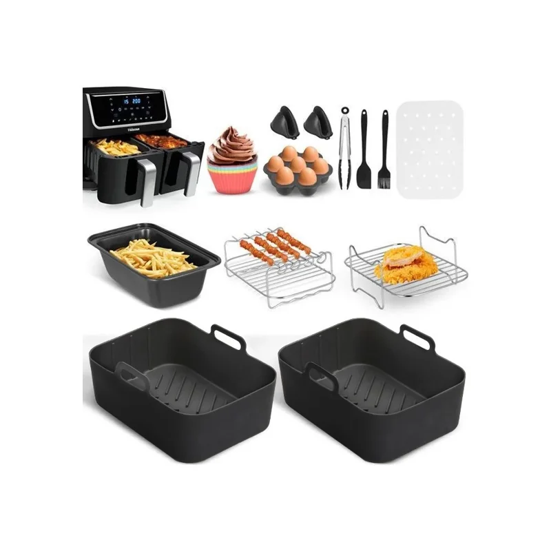 12Pcs / Set for Ninja AF400 AF500 Air Fryer Accessories Silicone Liner Grill Rack Tong Oil Brush Cupcake Mold Kit (BPA Free, FDA Certified)