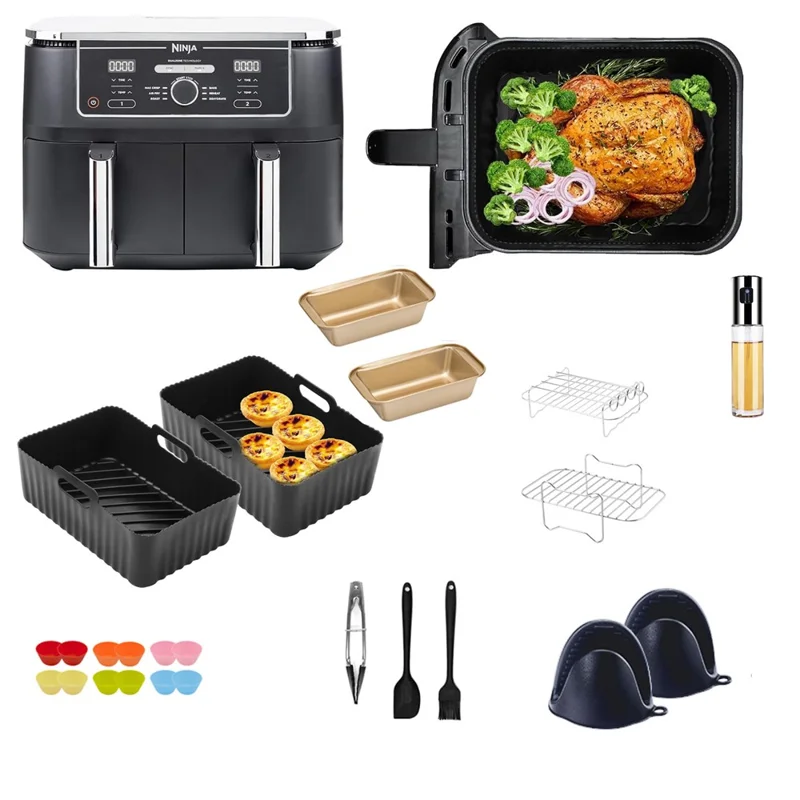 Für Ninja AF300 Heißluftfritteuse Silikonablage Grillrost Ölflasche Zange Muffin Becher Zubehör-Set (BPA-frei, FDA-zertifiziert)