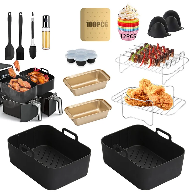 Für Ninja AF400 Heißluftfritteuse Silikonablage Grillrost Ölflasche Zange Muffin-Becher Eier-Tablett Zubehör-Set (BPA-frei, FDA-zertifiziert)