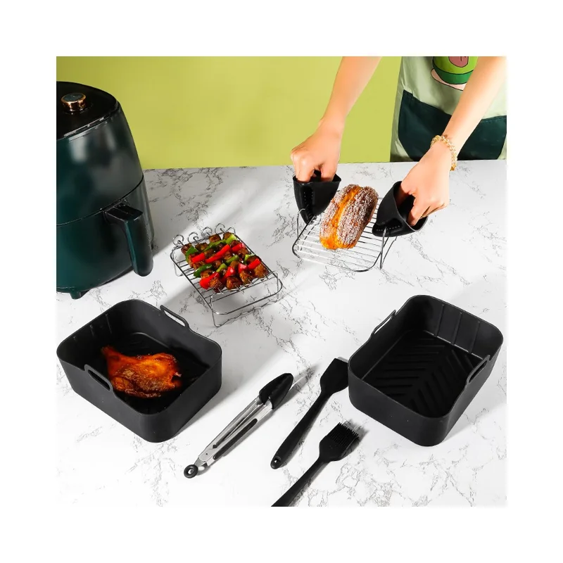 Für Ninja AF500 Heißluftfritteuse Silikonablage Grillrost Ölbehälter Pinsel Schaber Muffin Becher Ölabsorbierende Papier Zubehör-Set (BPA-frei, FDA-zertifiziert)