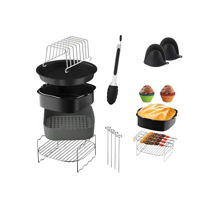 Pour Ninja AF180 Friteuse à air Accessoires 9 Pièces / Ensemble Plateau à Gâteau, Plateau en Silicone, Grille, Moule à Cupcakes Kit (Sans BPA, Certifié FDA)