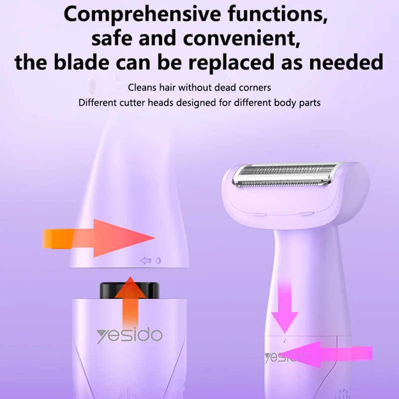 YESIDO MG26 3 i 1 IPX6 Vattentät Multifunktionell Kropshårtrimmer, våt-/torranvändning för rakning / trimning / skötsel - Lila