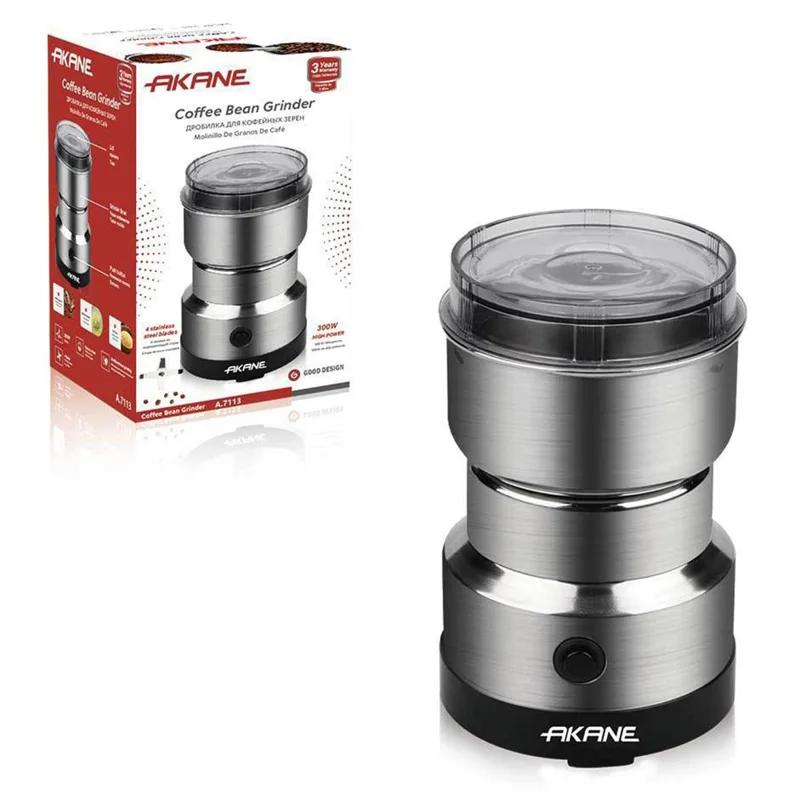 AKANE A.7113 300W Electric Coffee Bean Grinder 4-Blade Stainless Steel Multi-Purpose Dry Grinding Machine, EU Plug (BPA Free, No FDA)