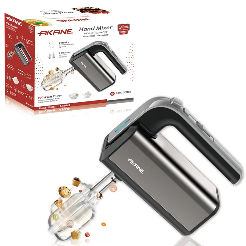 AKANE A.6664 Electric Hand Mixer 800W Powerful Stainless Steel Handheld Egg Beater, EU Plug (BPA Free, No FDA)