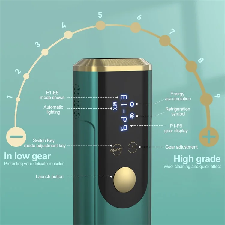 IPL Cabelo de Remoção de Cabelo Fotorejuvenation Ice Cool a Laser Removedor de Cabelo Com 8 Modos 9 Níveis de Intensidade Para Lábios, Face, Biquíni, Perna, Corpo - Verde / Plugue Nos Eua