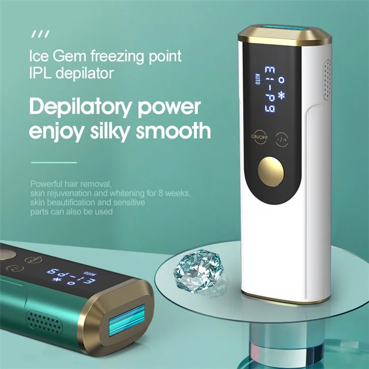 IPL Hair Removal Device Photorejuvenation Ice Cool Laser Hair Remover with 8 Modes 9 Intensity Levels for Lip, Face, Bikini, Leg, Body - White / US Plug