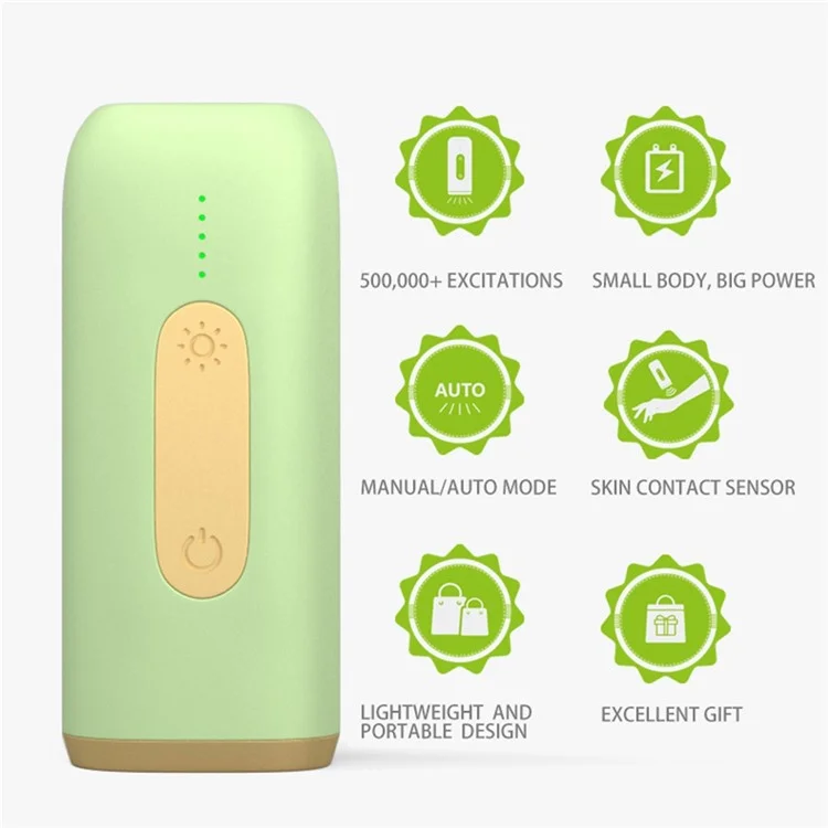 Hair Remover Intensive Pulsed Light Portable IPL Hair Removal Machine Perfect for Face / Back / Bikini / Armpits - Light Green / EU Plug