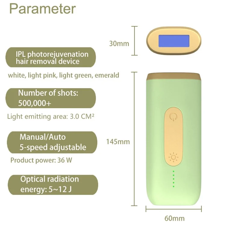 Hair Remover Intensive Pulsed Light Portable IPL Hair Removal Machine Perfect for Face / Back / Bikini / Armpits - Light Green / EU Plug