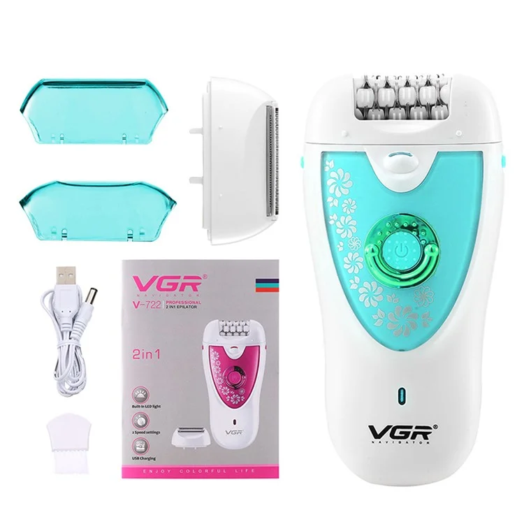 VGR V-722 3 in 1 Portable Electric Epilator Multi-function Hair Removal Machine for Face Body Leg - Blue