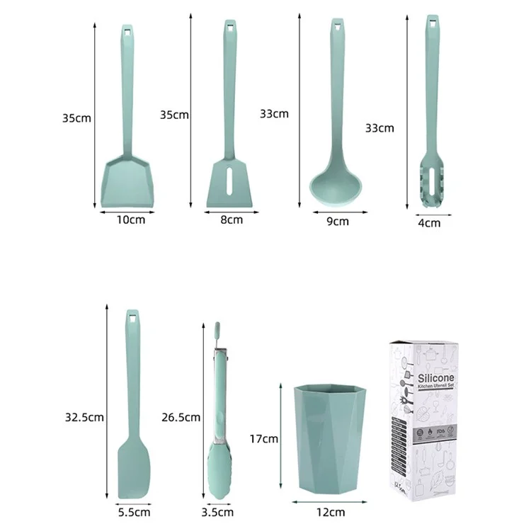 6Pcs Kitchen Utensils Silicone Spatula Ladle Kitchen Cooking Tools Kit with Storage Bucket (FDA Certificated, BPA Free) - Green