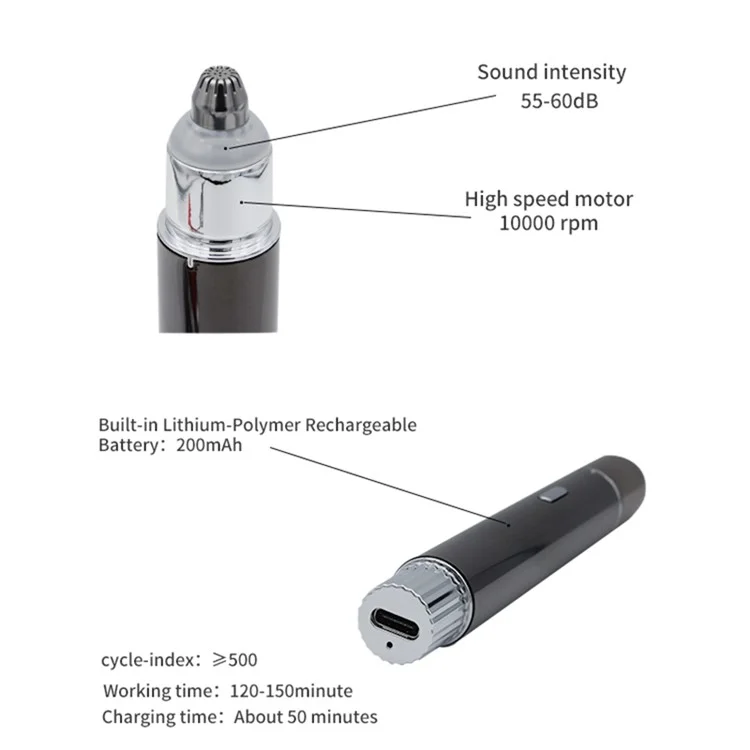 GT2011C USB Rechargeable Eyebrow Hair Remover Painless Eyebrow Trimmer Eyebrow Razor Tool  for Men and Women - Silver