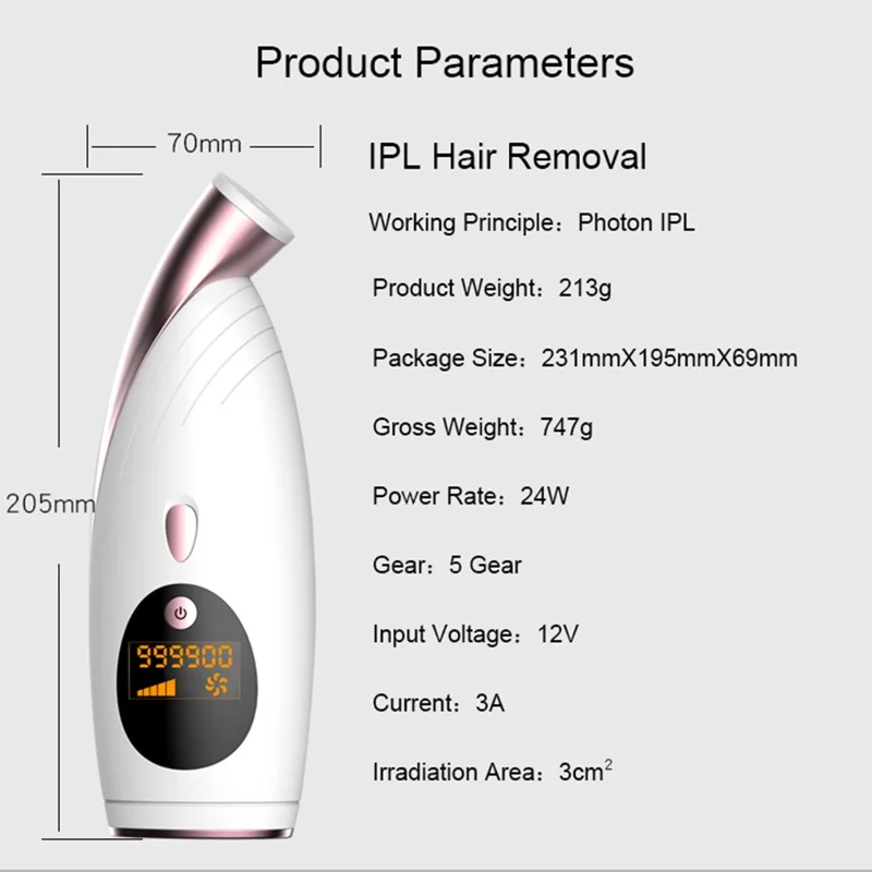 D26 IPL Hair Removal Device 5 Gears 999900 Flash Laser Epilator Bikini Trimmer - Blue / US Plug