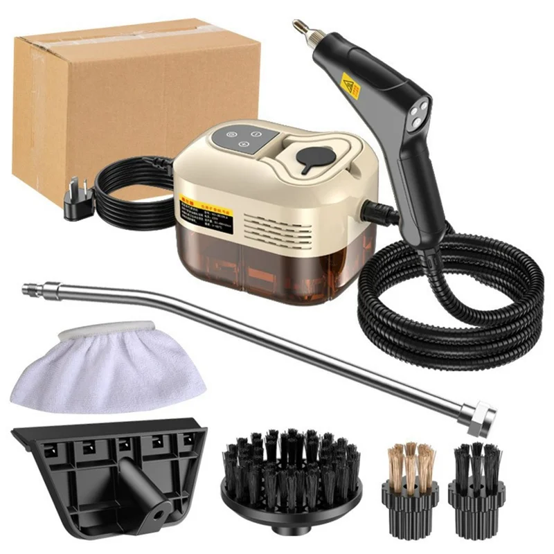 High Temperature Steam Cleaner Digital Display Kitchen Hood Bathroom Handheld Steam Cleaning Machine, 220V EU Plug - Beige