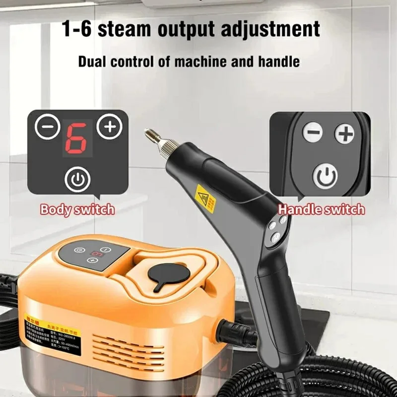 High Temperature Steam Cleaner Digital Display Kitchen Hood Bathroom Handheld Steam Cleaning Machine, 220V EU Plug - Beige