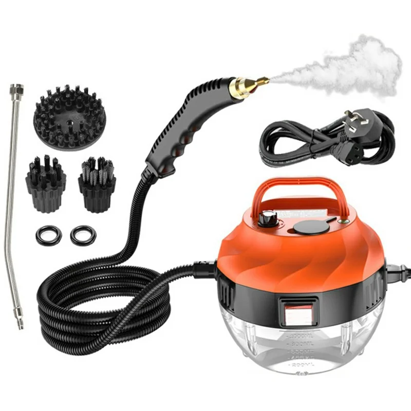 Limpiador de Vapor de Alta Presión para Cocina, Baño, Azulejos, Aire Acondicionado y Eliminación de Grasa, Máquina de Limpieza de Vapor, 220V Enchufe Europeo - Naranja / Negro