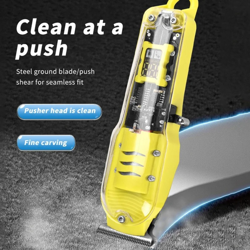 LT-808 Transparent Hair Clipper LCD Display Electric Trimmer with 4 Guide Combs for Barber Home - Yellow