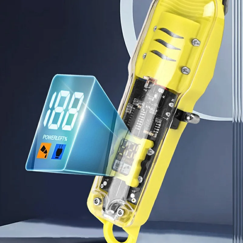 LT-808 Transparent Hair Clipper LCD Display Electric Trimmer with 4 Guide Combs for Barber Home - Yellow