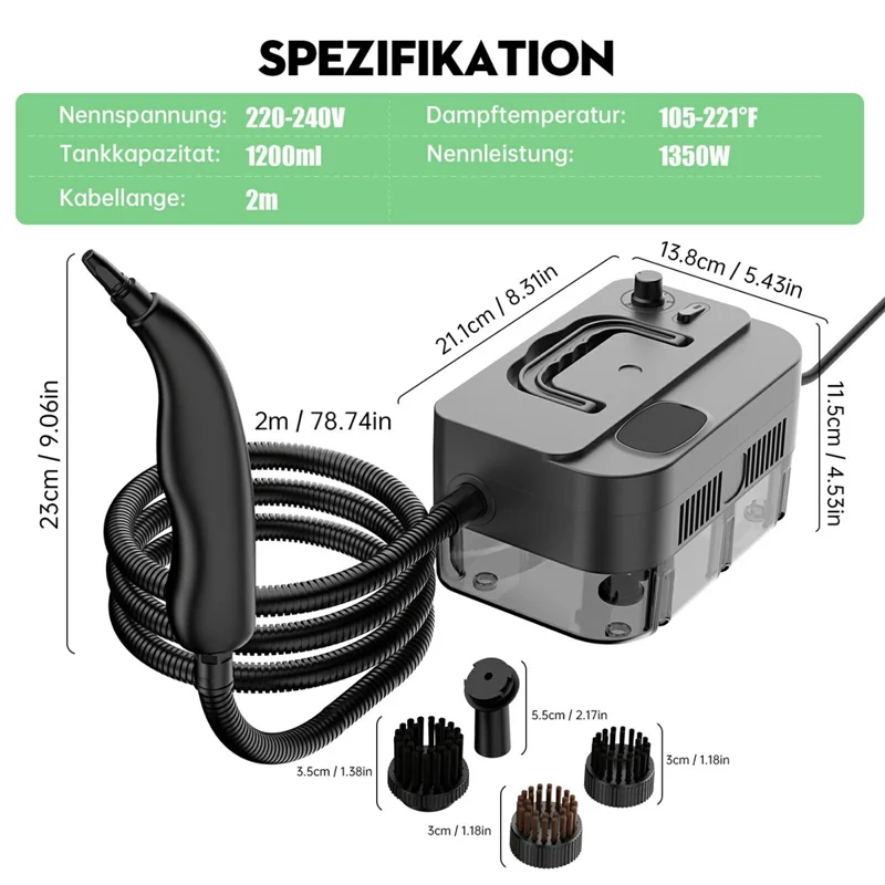 RZ-169 1350W 5-Gear Handheld High Temperature Steam Cleaner with 1200ml Tank for Home, EU Plug - White