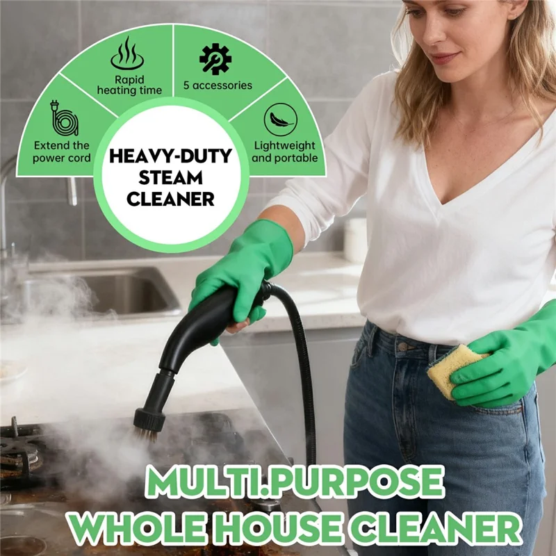 RZ-169 1350W 5-Gear Handheld High Temperature Steam Cleaner with 1200ml Tank for Home, EU Plug - White