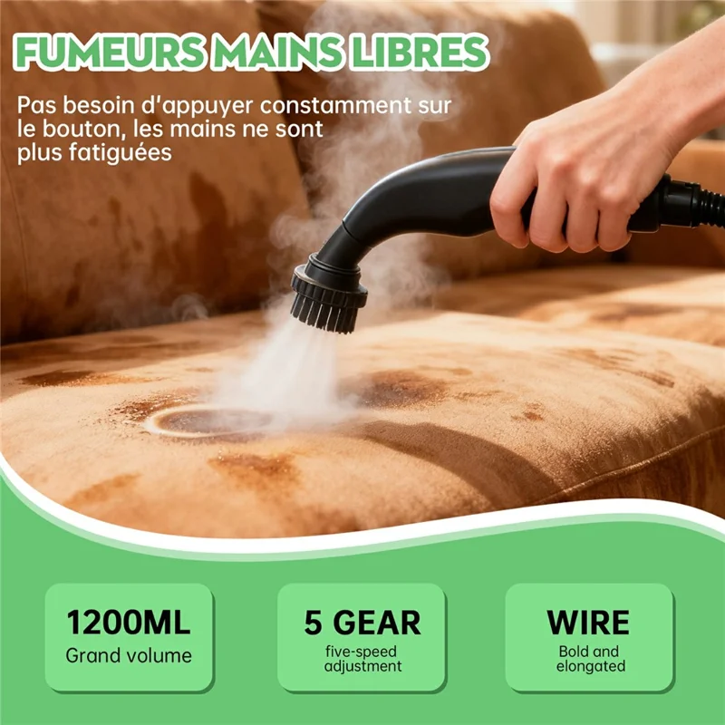 RZ-169 1350W 5-Gear Handheld High Temperature Steam Cleaner with 1200ml Tank for Home, EU Plug - White