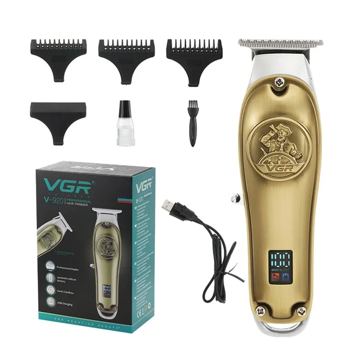 VGR V-920 Metal Electric Hair Clipper LED Display Professional USB Charging Men Hair Trimmer - Gold