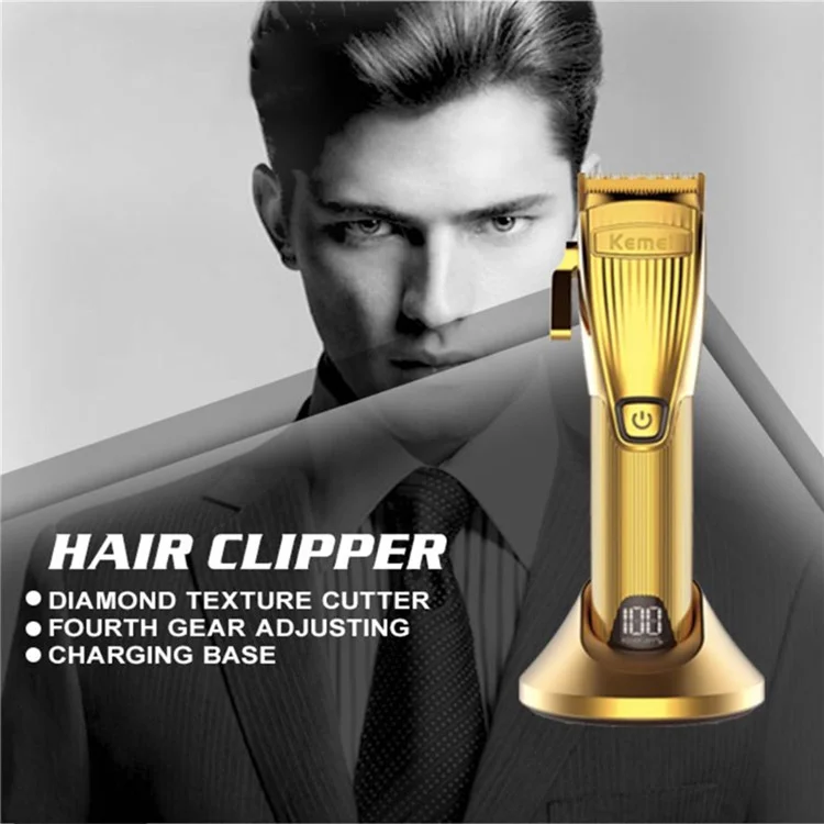 Cortadora de cabello inalámbrica recargable KEMEI KM-K32S con pantalla LCD para peluquería doméstica