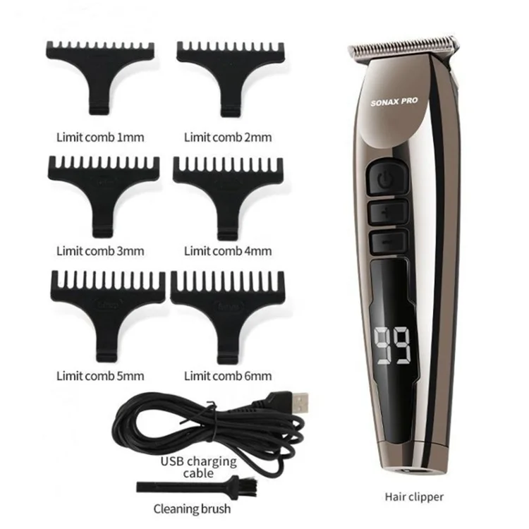 SONAX PRO SN-8099 Cortapelo con pantalla digital a batería, recortadora de pelo portátil para peluquería (sin botella de aceite)
