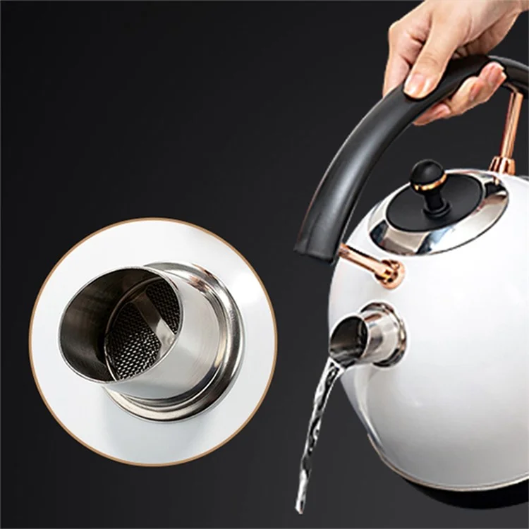 PUKOMC 1.8L Retro Electric Kettle 304 Stainless Steel Boil Water Kettle with Thermometer (BPA Free, No FDA Certificate) - EU Plug / White
