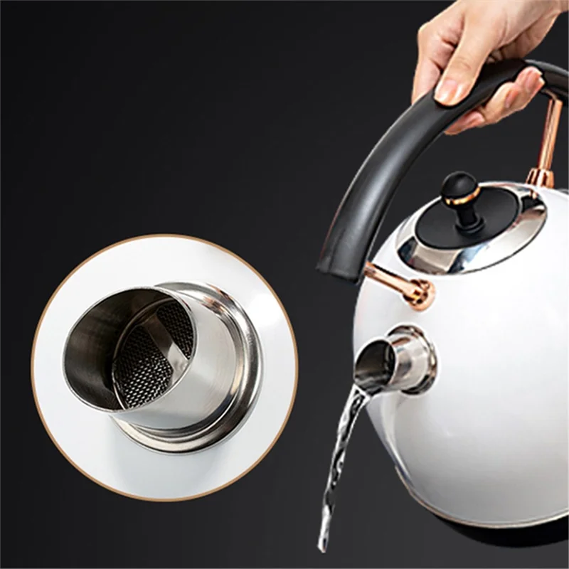 PUKOMC 1.8L Retro Electric Kettle 304 Stainless Steel Boil Water Kettle with Thermometer (BPA Free, No FDA Certificate) - EU Plug / Black