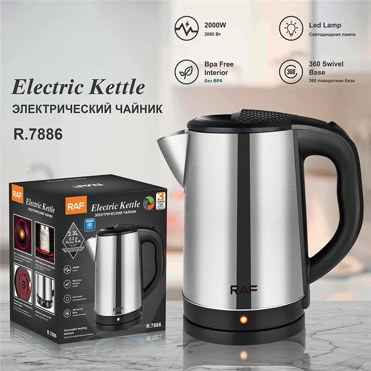 RAF R.7886 Bollitore Elettrico in Acciaio Inossidabile 2000W da 2.0L con Funzione di Spegnimento Automatico (Senza Certificato FDA) - Spina EU