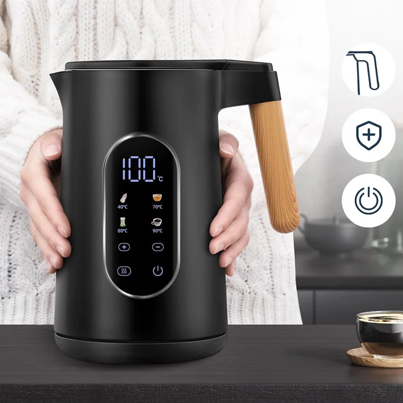 Bouilloire électrique de 1,7 L avec écran tactile et contrôle de température, préréglages (Sans BPA, Homologué FDA) - Prise européenne